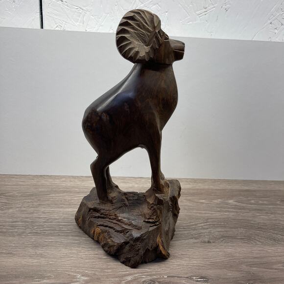 Vintage Ironwood Bighorn Mountain Ram Sheep Hand Carved Statue Sculpture 11" - Picture 4 of 10